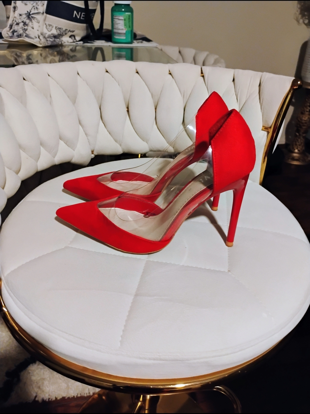 Zara Red Pointed Clear-Side Stiletto Heels